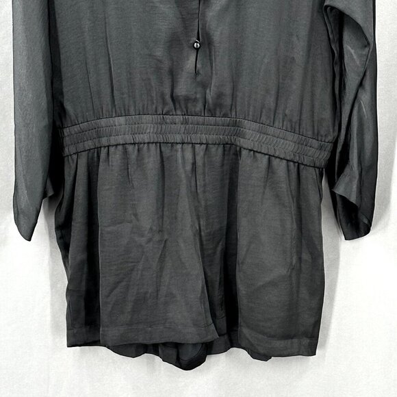 BCBG Maxazria Romper Women M Black Satin Button Long Sleeve Gothcore Evening - Picture 5 of 11